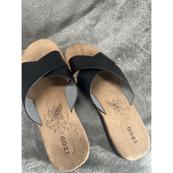 IZOD Women's 8 Alyssa Black Cross Wide Strap Slide Slip On Sandals Classic - Picture 7 of 8